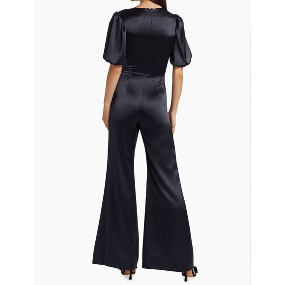 NWT Galvan London Plunge Eden Tie Waist Satin Wide leg Jumpsuit Midnight $1725 - Picture 3 of 10